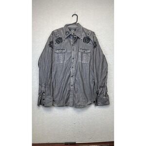 Roar Shirt Mens Large Gray Snap Front Embroidered Western Rock Eagle Patch Crest